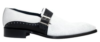 Duca Di Matiste Sezze White / Black Genuine Calf Leather Snake-Print Monk Strap Shoes.