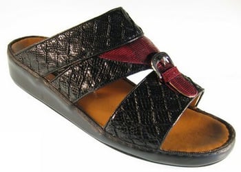 Mauri "1658-1" Black / Ruby Red Genuine Lizard Sandals