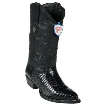 Wild West Black Genuine Teju Lizard J Toe Cowboy Boots 2990705