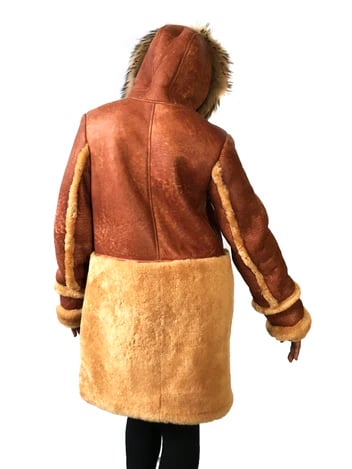 ク*り様 goa monsterbighoodie furmodcoat mil G-Gator 1044 Women's Brown Sheepskin Shearling Coat Coyote Fur Hood Lo