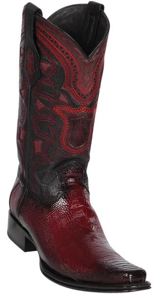 Los Altos Faded Burgundy Genuine Ostrich Leg Leather European Square Toe Cowboy Boots 760543