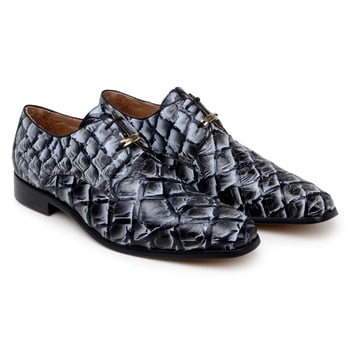 Belvedere "Renzo" Ivory Black Genuine Pirarucu Lace Up Derby's Shoes