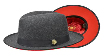 Bruno Capelo Charcoal Grey / Red Bottom Australian Wool Fedora Dress Hat PR-306