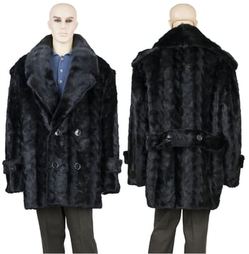 Winter Fur Black Men's Mink Paws Pea Coat With Full Skin Mink Collar M69Q01BK.