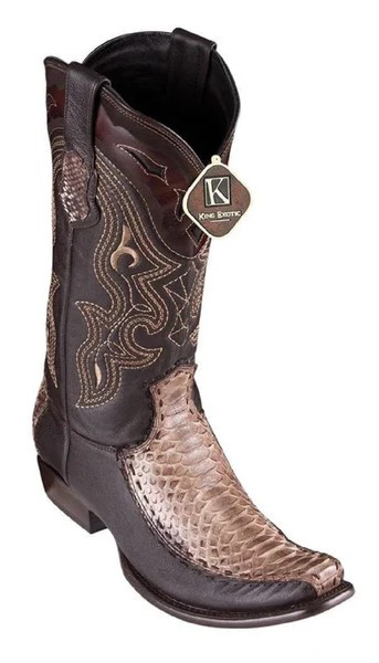 King Exotic Bustic Brown Genuine Python Dubai Square Toe Cowboy Boots 479F5785