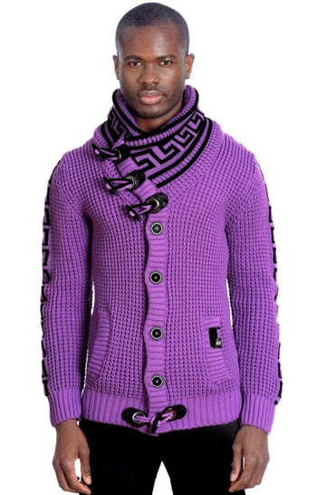 LCR Lavender / Black Modern Fit Wool Blend Shawl Collar Cardigan Sweater 6320