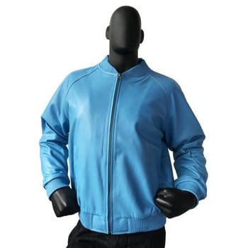 G-Gator 1051 Baby Blue Genuine Lambskin Varsity Bomber Jacket