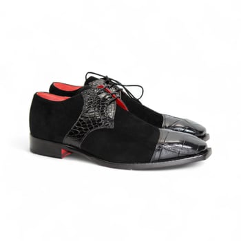 Fennix Landon Men's Black Genuine Alligator & Italian Suede Derby Shoes