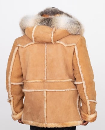 G-Gator Genuine Sheepskin Shearling / Fox Collar / Hood Toggled Sherpa Jacket 4950H.