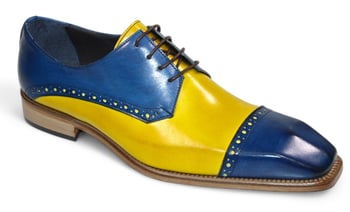 Duca Di Matiste "Lombardi" Ocean Blue/Yellow Genuine Italian Calf Leather Lace-Up Dress Shoes.