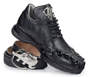 Mauri "Hot-Rod" 8543 Black Genuine Nappa / Hornback Split Tail / Nappa Embossed Leather Casual Shoes