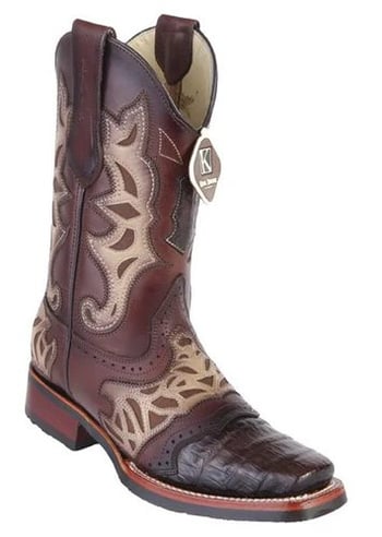 Men's King Exotic Brown Genuine Caiman Belly Square Toe Cowboy Boots 48118207