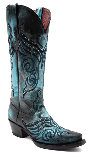 Ferrini Ladies "Masquerade" Electric Blue Full Grain Leather Snipped Toe Cowgirl Boots 84561-17