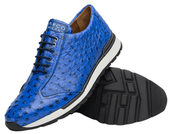 Marco Di Milano Scanno Electric Blue Genuine Ostrich Quill Sneakers.