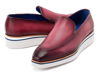 Paul Parkman 186-PR-PUR Purple Genuine Perforated Leather Smart Casual Loafer