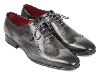 Paul Parkman ''741-GRY'' Grey / Black Genuine Calfskin Leather Wintip Oxfords Shoes .