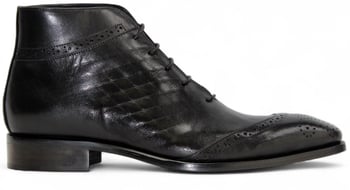 Duca Di Matiste "Lauro" Black Genuine Italian Calf Leather Quilt Print Ankle Boots.