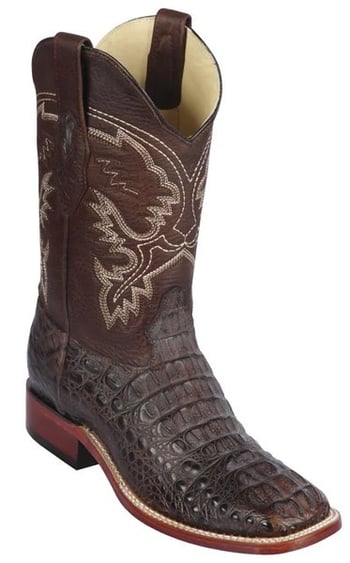 Los Altos Brown Genuine Caiman Hornback Leather Wide Square Toe Cowboy Boots 822G0207