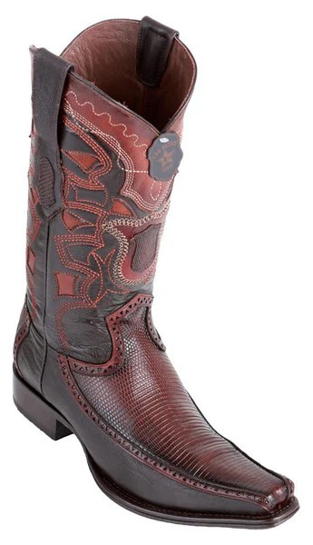 Los Altos Brown Genuine Ring Lizard With Deer Sides European Square Toe Cowboy Boots 76F0616