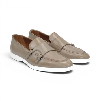 Duca Di Matiste Rimini Beige Calf Leather Italian Crafted Rubber Sole Double Monk-Strap Loafers