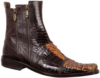 Mauri 2230 "Cosmo" Dark Brown / Gold  Genuine Hornback Crocodile / Ostrich Leg Leather Boots With Zippers