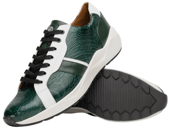 Marco Di Milano Lyon Men's Green White Genuine Ostrich and Calfskin Sneakers