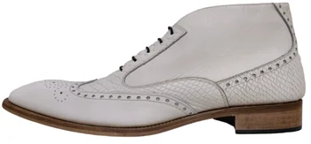 Duca 1102 White Python Embossed Calfskin Wingtip Lace-Up Ankle Boots