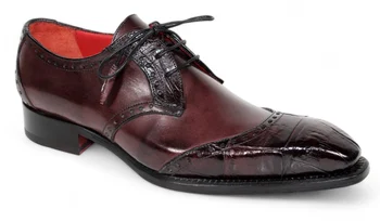 Fennix Italy "Jax" Burgundy Genuine Alligator / Italian Suede Leather Lace-Up Dress Shoes.