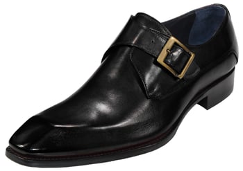 Duca Di Matiste "Massa" Black Genuine Italian Calfskin Monk Strap Shoes.