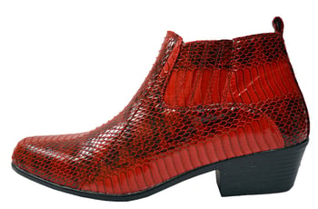 Antonio Cerrelli Red / Black Vegan Leather Python Print Cuban Heel Chelsea Boots 5159