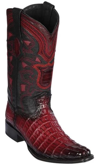 Los Altos Faded Burgundy Genuine Caiman Tail European Square Toe Cowboy Boots 760143