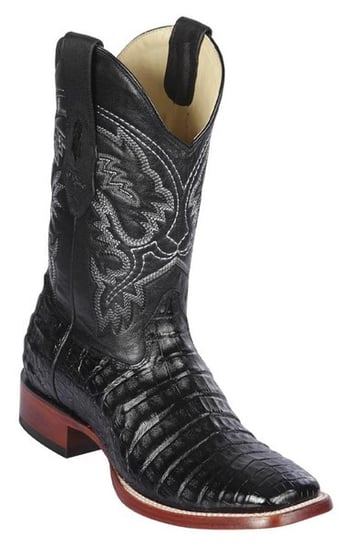 Los Altos Black Genuine Caiman Belly Leather Wide Square Toe Cowboy Boots 8228205