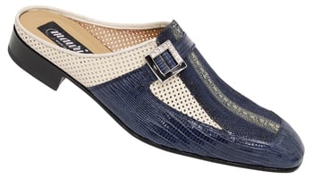 Mauri "4725" Wonder Blue Genuine Lizard / Wonder Blue Stingray / Cream Calf Perforated Dress Half Shoes