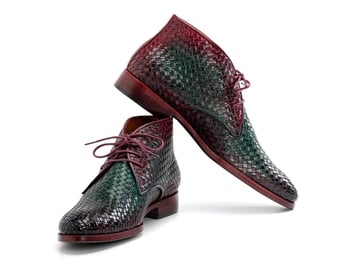 Paul Parkman CK82WGP Green & Purple Genuine Woven Leather Chukka Boots