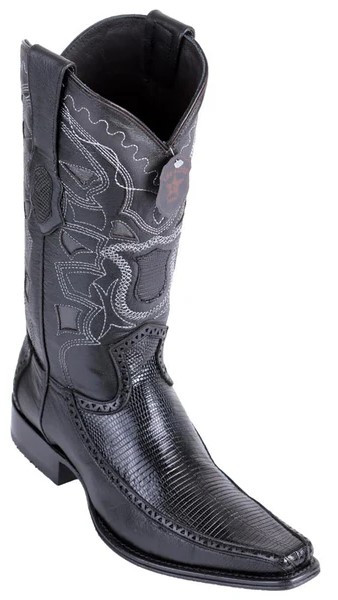 Los Altos Black Genuine Ring Lizard With Deer Sides European Square Toe Cowboy Boots 76F0605