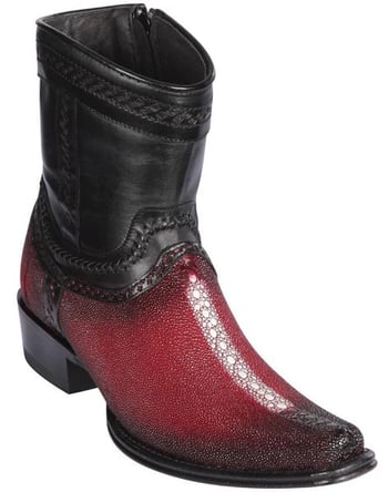 Los Altos Faded Burgundy Genuine Stingray Rowstone European Square Toe Low Shaftt Cowboy Boots 76B1143