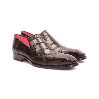 Angled View of Fennix Italy Dustin Brown Genuine Alligator Loafer with Hand-stitched Leather Sole