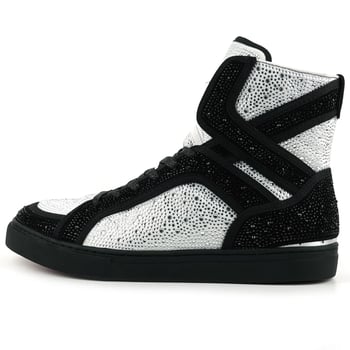 Fiesso FI-2402 Black/White Suede Rhinestone High-Top Sneaker