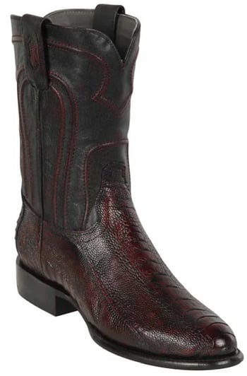 Los Altos Black Cherry Genuine Ostrich Leg Round Roper Toe Cowboy Boots 690518