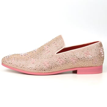 Fiesso Pink Suede Rhinestones Spikes Slip on Loafer FI7516.