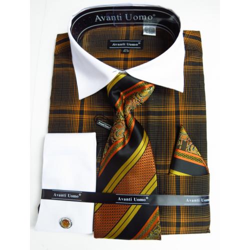 gold dress shirts and ties Fashion Cheap Priced Sale Men'S New Gold Satin Dress Shirt Combination —  MensUSA main image 0
