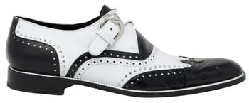 Mauri "Godfather" 3051 Black / White Genuine Body Alligator / Calf Studded Monk Strap Wingtip Shoes.