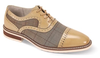 Giovanni Sinclair Natural Brown Genuine Calfskin Oxford Shoes, Hand-stitched Sole