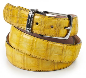 Mauri "0100/35" Burnished Yellow Genuine Body Alligator Hand Painted Belt.