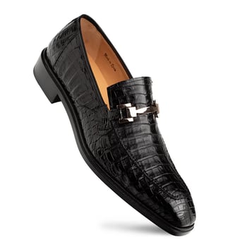 Mezlan 50296-F Rhodas Black Genuine Crocodile Ornament Slip On Loafers