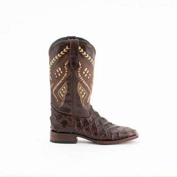 Ferrini "Bronco" Chocolate Pirarucu Print Leather Square Toe Cowboy Boots 43393-09