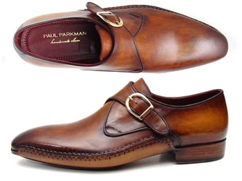 Paul Parkman ''69V5E'' Brown Genuine Leather Single Monkstraps Shoes.