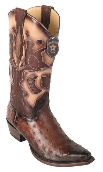 Los Altos Faded Brown Genuine Full Quill Ostrich Snip Toe Cowboy Boots 94R0316