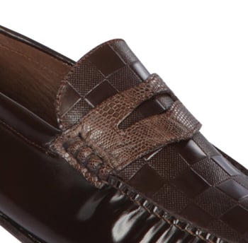 Lombardy Brown Genuine Lizard / Leather Check Pattern Penny Loafer Shoes ZLA038607.