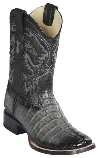 Los Altos Faded Gray Genuine Caiman Tail Wide Square Toe Cowboy Boots 8220138